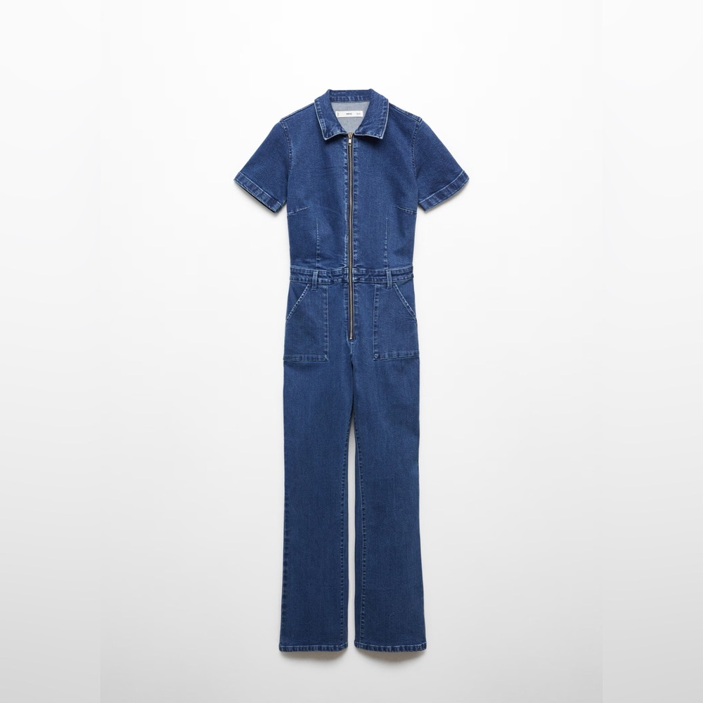 Mango Blue Denim Zip-Front Jumpsuit